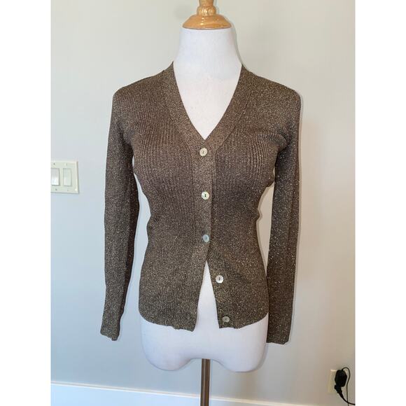 Rails Beau Metallic Long Sleeve Ribbed Knit Cardigan Sweater Gold Size Small - Picture 2 of 7